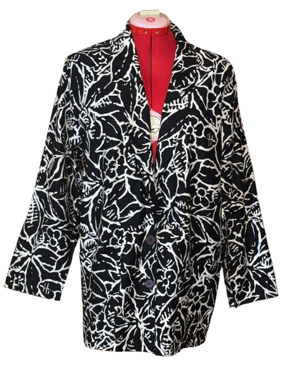 Vintage Holt Renfrew Lightweight Black and White Floral Print Blazer Size Small